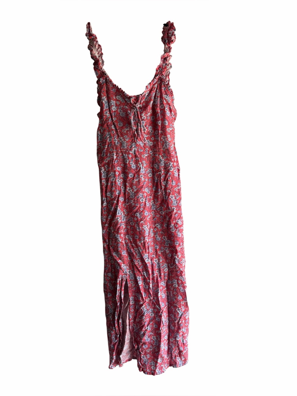 Japan Floral Red Maxi Dress with Ruffled Straps size XS